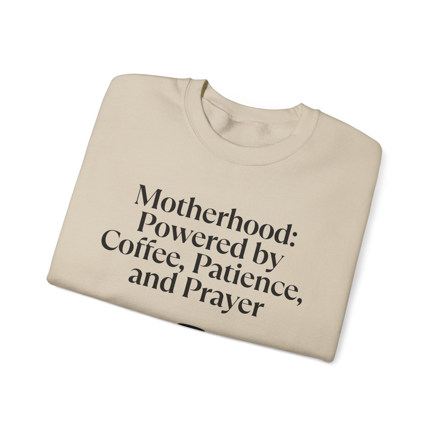 Cozy Mom Sweatshirt: Powered by Coffee, Patience & Prayer
