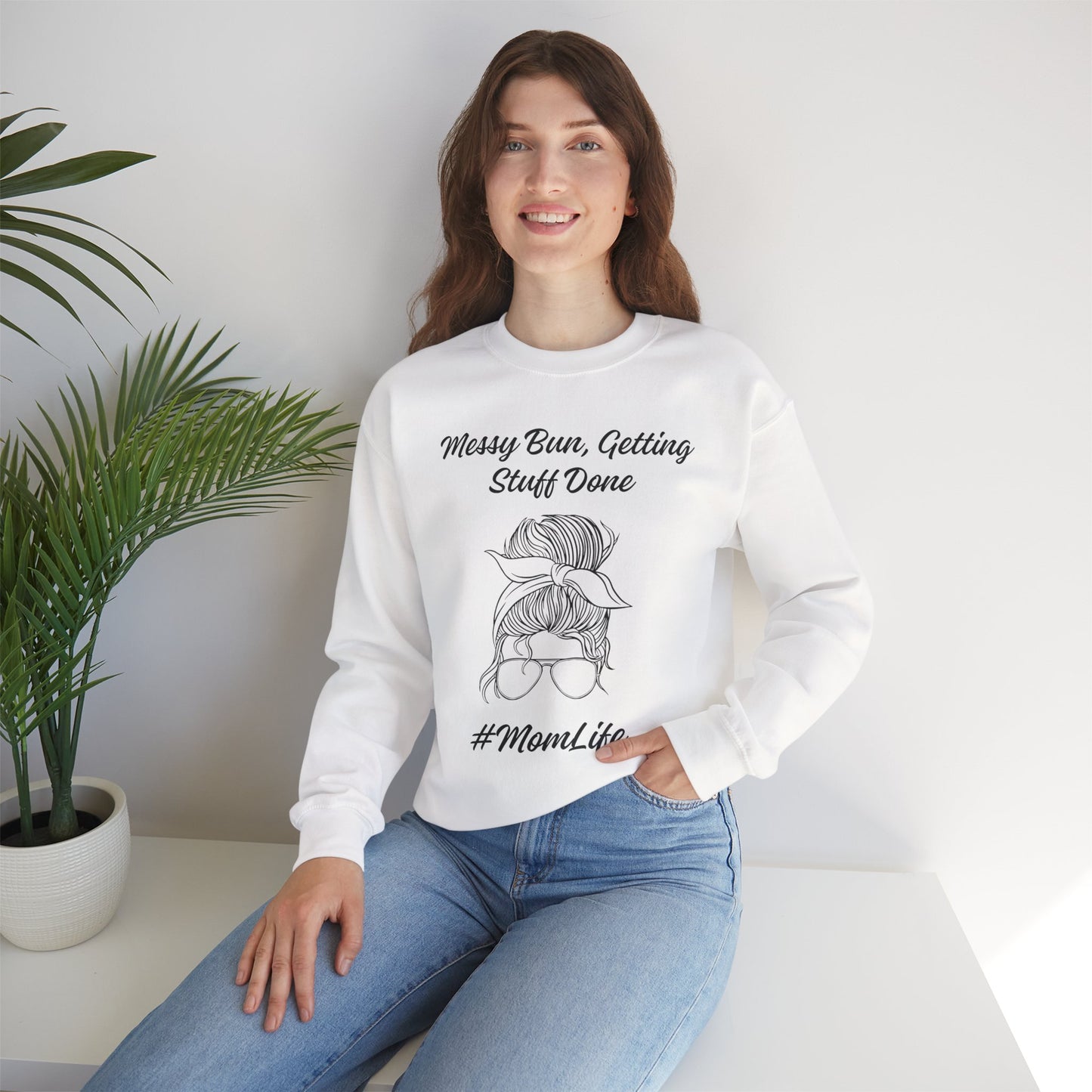 Messy Bun Mom Life Crewneck Sweatshirt