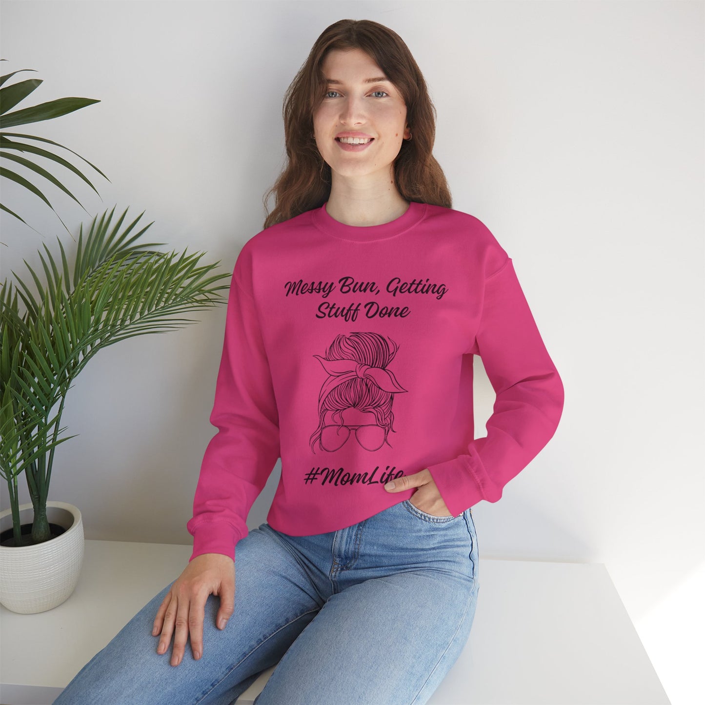 Messy Bun Mom Life Crewneck Sweatshirt