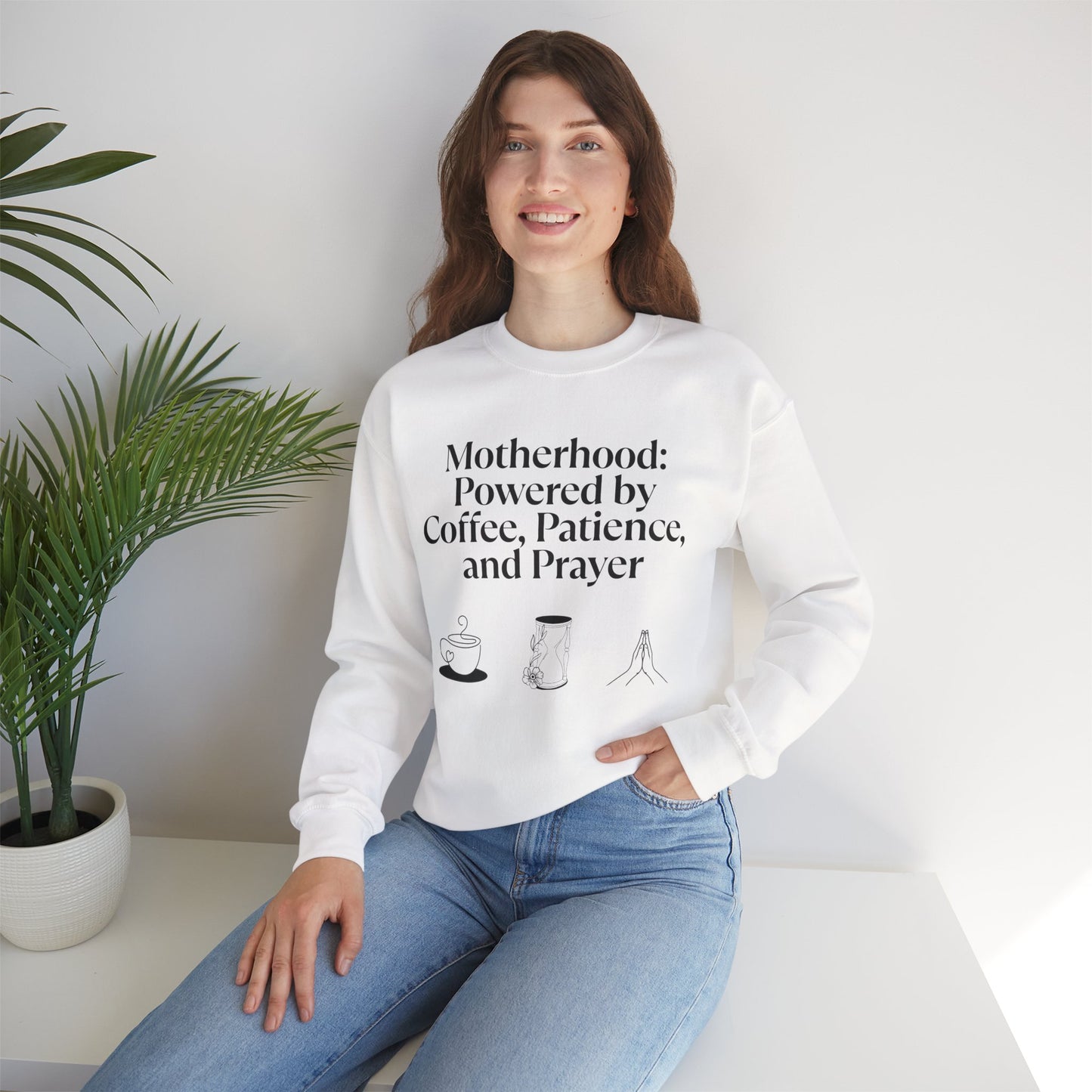 Cozy Mom Sweatshirt: Powered by Coffee, Patience & Prayer