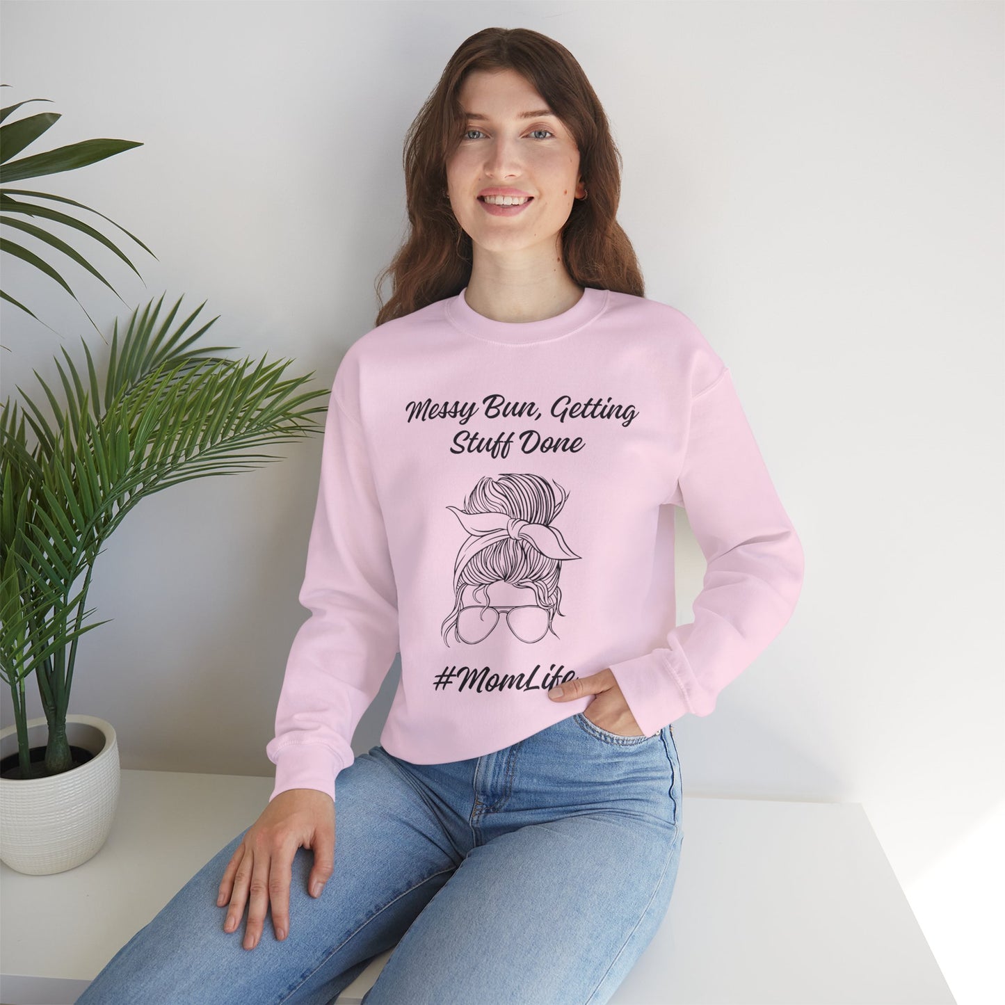 Messy Bun Mom Life Crewneck Sweatshirt