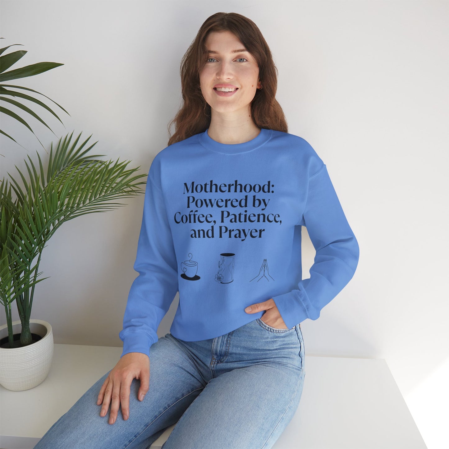 Cozy Mom Sweatshirt: Powered by Coffee, Patience & Prayer