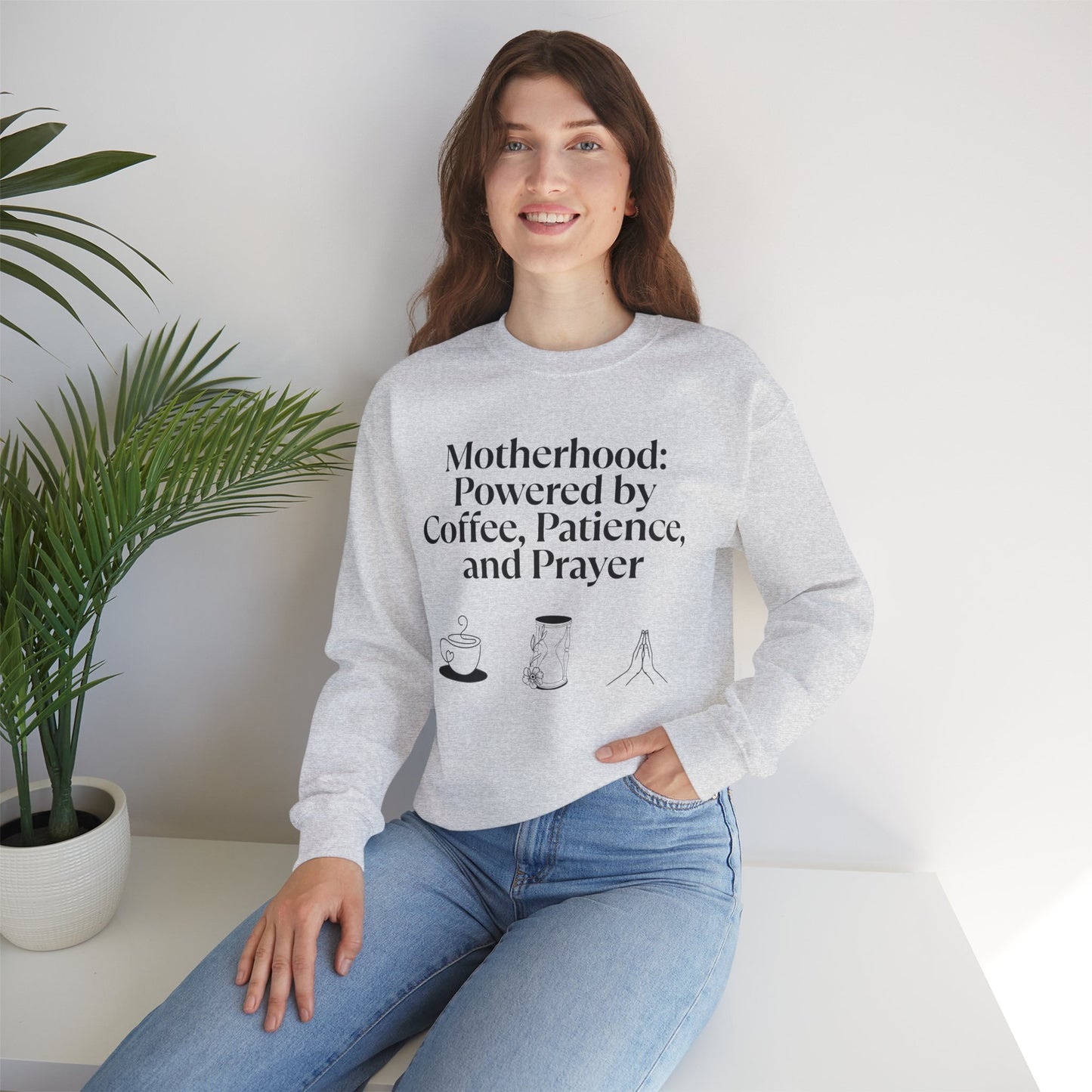 Cozy Mom Sweatshirt: Powered by Coffee, Patience & Prayer