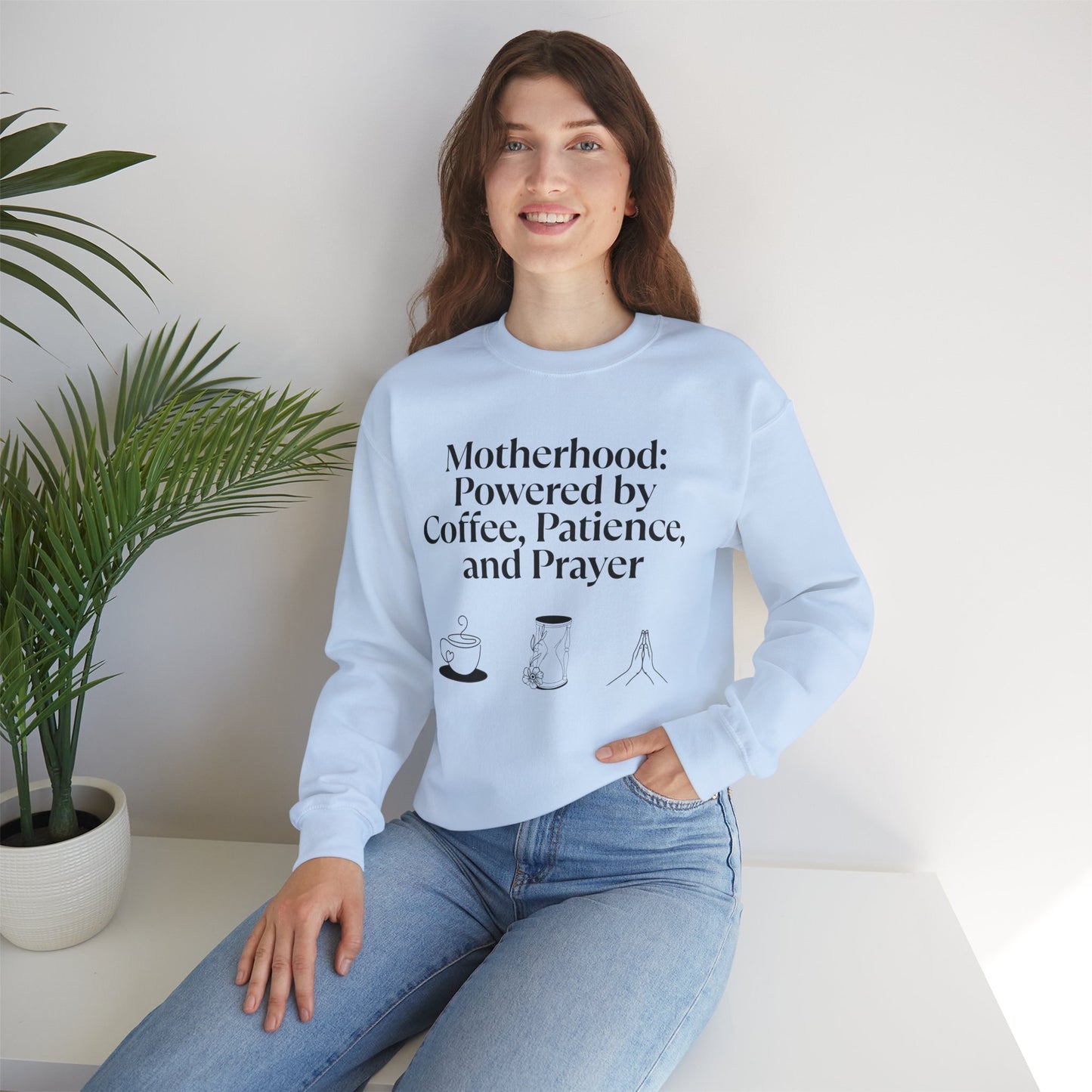Cozy Mom Sweatshirt: Powered by Coffee, Patience & Prayer