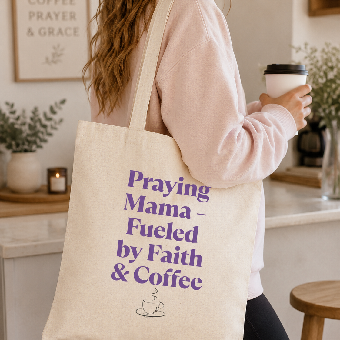 Praying Mama Faith & Coffee Tote Bag