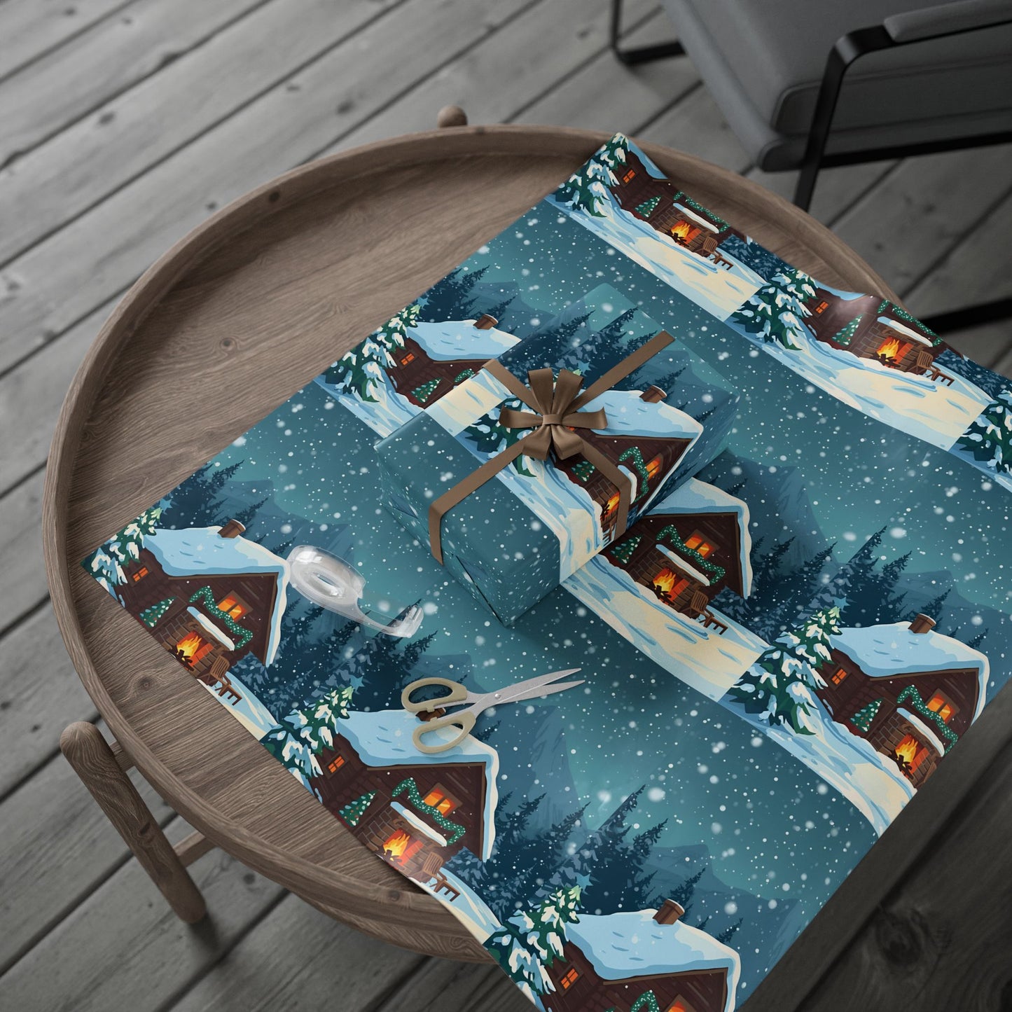 Snowy Cabin wrapping paper