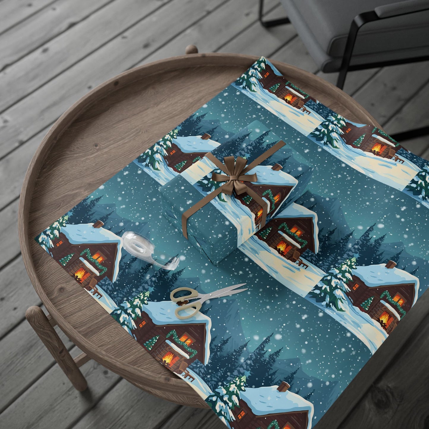 Snowy Cabin wrapping paper