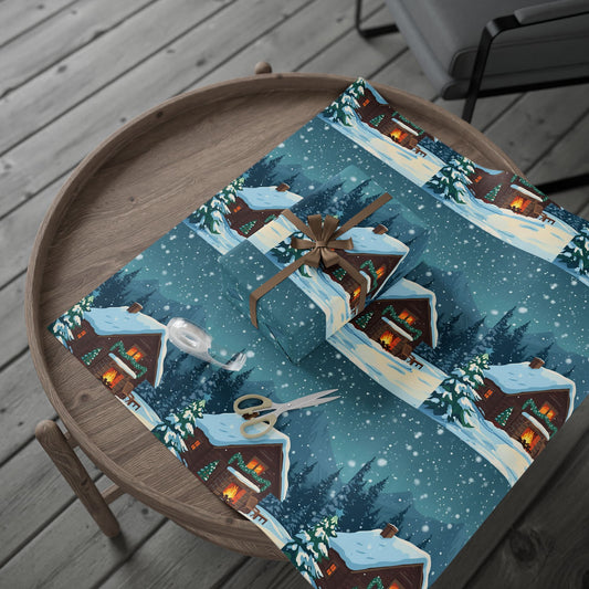 Snowy Cabin wrapping paper