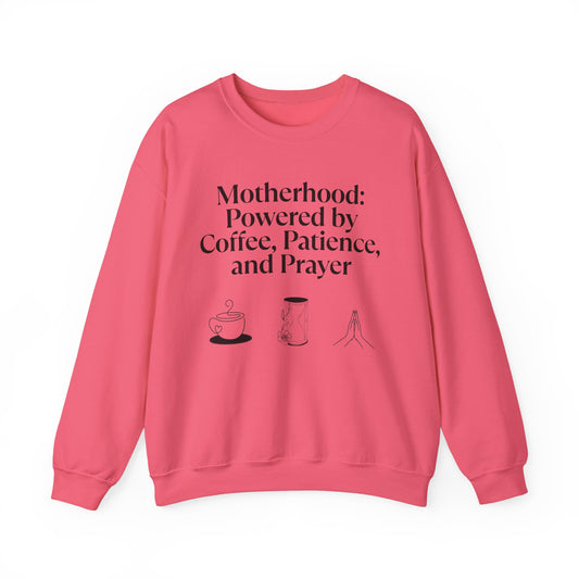 Cozy Mom Sweatshirt: Powered by Coffee, Patience & Prayer