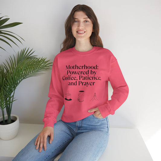 Cozy Mom Sweatshirt: Powered by Coffee, Patience & Prayer